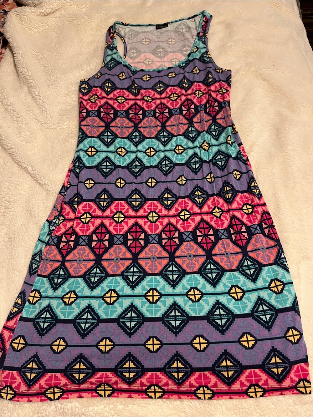 Sleeveless Geometric Print Dress - Pink & Turquoise